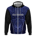 Custom Basketball New Zealand Zip Hoodie Blue Maori Ta Moko Indigenous - Aussie Hoodie