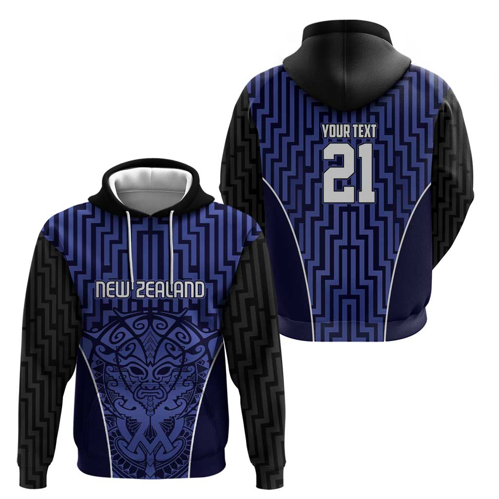 Custom Basketball New Zealand Zip Hoodie Blue Maori Ta Moko Indigenous - Aussie Hoodie