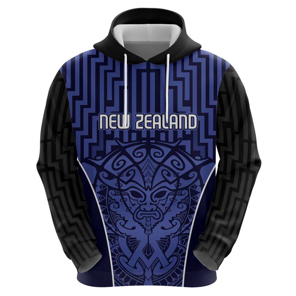 Custom Basketball New Zealand Zip Hoodie Blue Maori Ta Moko Indigenous - Aussie Hoodie