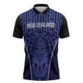 Custom Basketball New Zealand Zipper Polo Shirt Blue Maori Ta Moko Indigenous - Aussie Hoodie