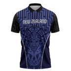 Custom Basketball New Zealand Zipper Polo Shirt Blue Maori Ta Moko Indigenous - Aussie Hoodie