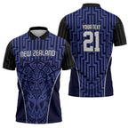 Custom Basketball New Zealand Zipper Polo Shirt Blue Maori Ta Moko Indigenous - Aussie Hoodie