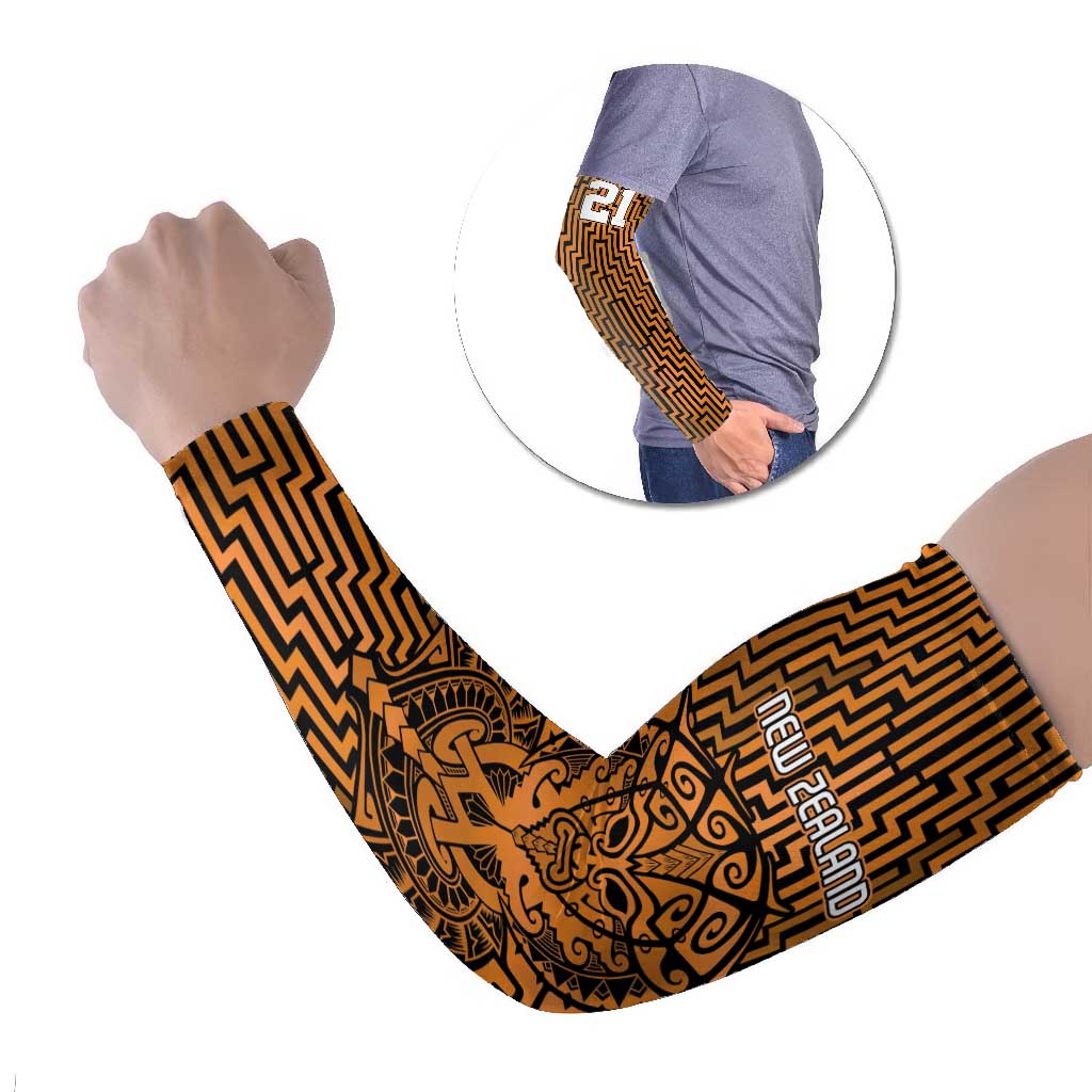 Custom Basketball New Zealand Arm Sleeves Gold Maori Ta Moko Indigenous - Aussie Hoodie