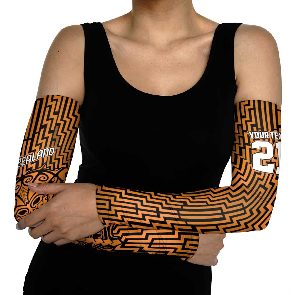 Custom Basketball New Zealand Arm Sleeves Gold Maori Ta Moko Indigenous - Aussie Hoodie