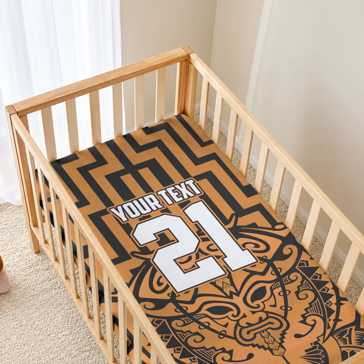 Custom Basketball New Zealand Baby Bed Cover Gold Maori Ta Moko Indigenous