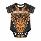 Custom Basketball New Zealand Baby Onesie Gold Maori Ta Moko Indigenous