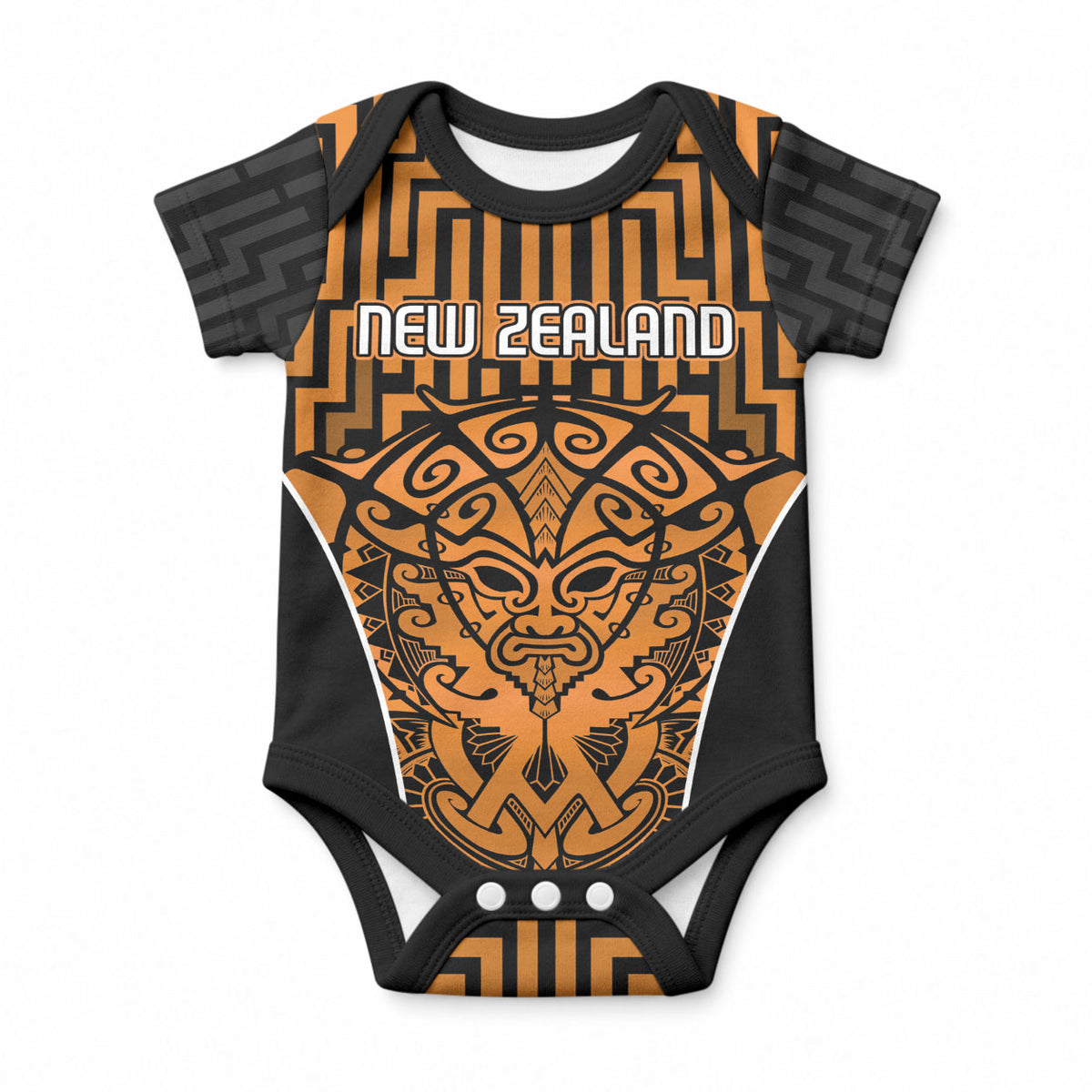 Custom Basketball New Zealand Baby Onesie Gold Maori Ta Moko Indigenous