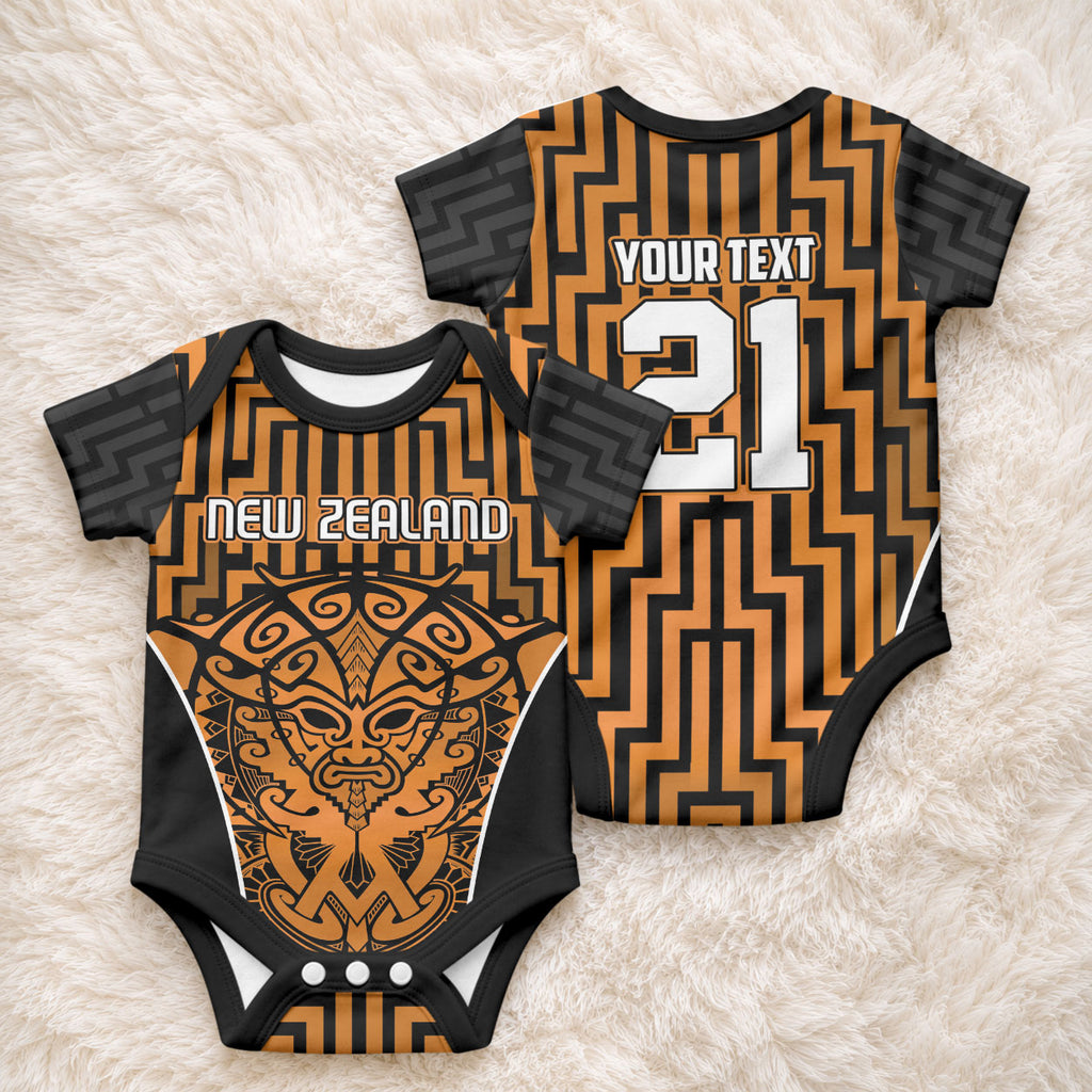 Custom Basketball New Zealand Baby Onesie Gold Maori Ta Moko Indigenous