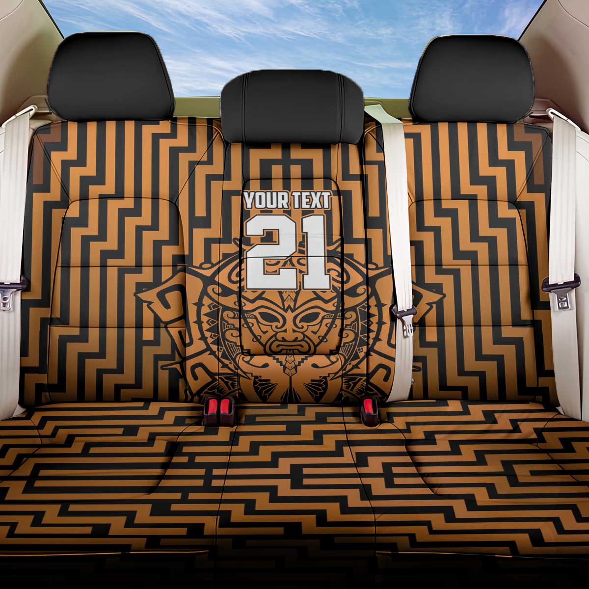 Custom Basketball New Zealand Back Car Seat Cover Gold Maori Ta Moko Indigenous - Aussie Hoodie
