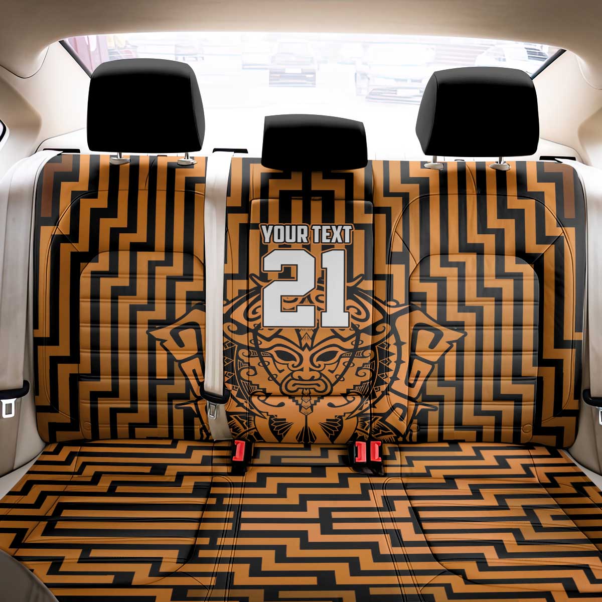 Custom Basketball New Zealand Back Car Seat Cover Gold Maori Ta Moko Indigenous - Aussie Hoodie