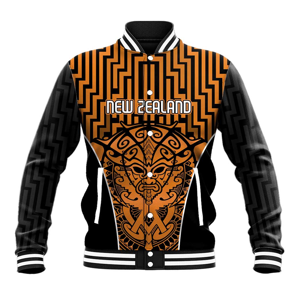 Custom Basketball New Zealand Baseball Jacket Gold Maori Ta Moko Indigenous - Aussie Hoodie