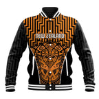 Custom Basketball New Zealand Baseball Jacket Gold Maori Ta Moko Indigenous - Aussie Hoodie