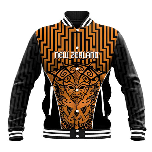 Custom Basketball New Zealand Baseball Jacket Gold Maori Ta Moko Indigenous - Aussie Hoodie