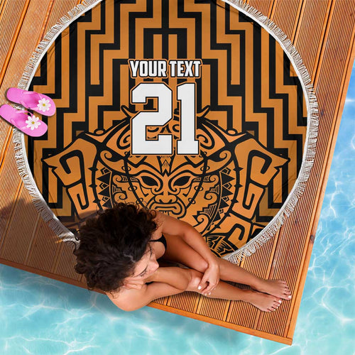 Custom Basketball New Zealand Beach Blanket Gold Maori Ta Moko Indigenous - Aussie Hoodie