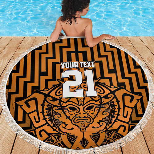 Custom Basketball New Zealand Beach Blanket Gold Maori Ta Moko Indigenous - Aussie Hoodie