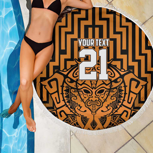 Custom Basketball New Zealand Beach Blanket Gold Maori Ta Moko Indigenous - Aussie Hoodie