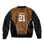 Custom Basketball New Zealand Bomber Jacket Gold Maori Ta Moko Indigenous - Aussie Hoodie