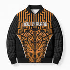 Custom Basketball New Zealand Bomber Puffer Jacket Gold Maori Ta Moko Indigenous - Aussie Hoodie