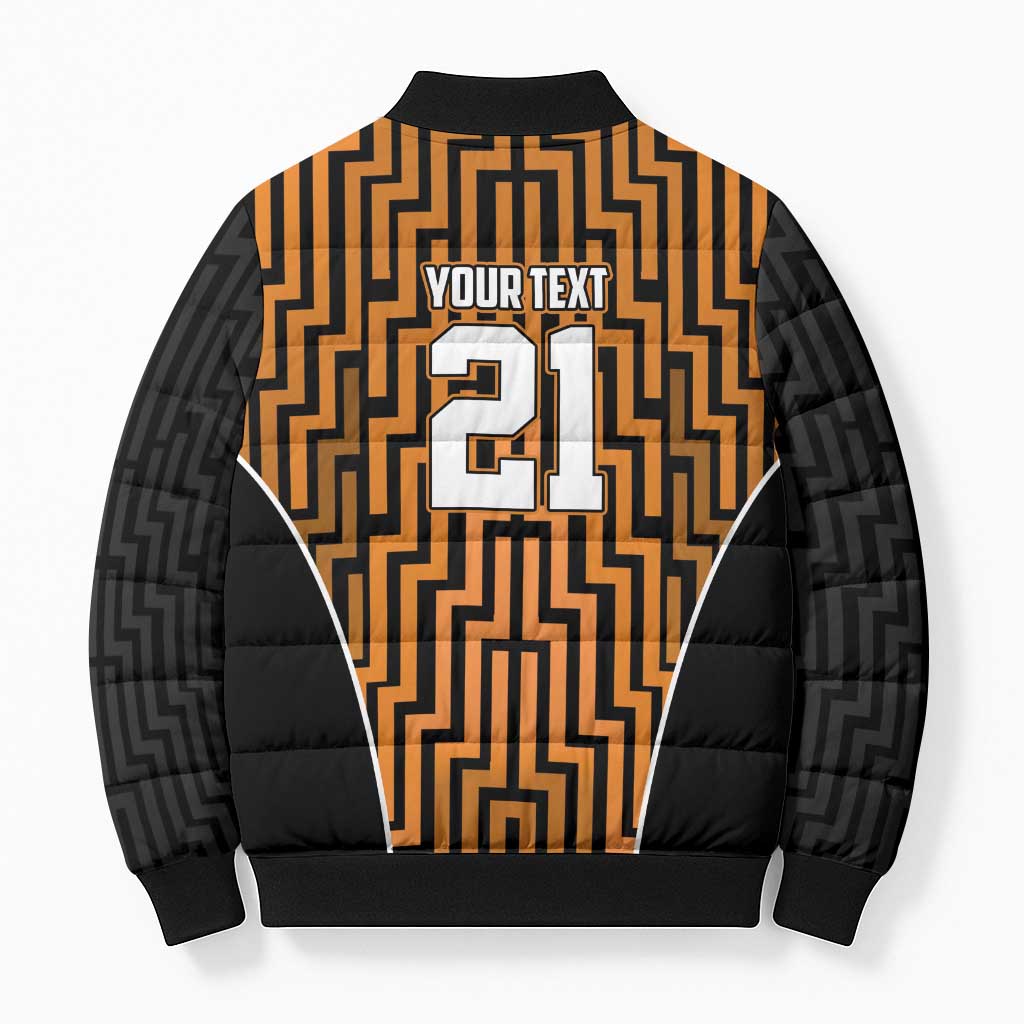 Custom Basketball New Zealand Bomber Puffer Jacket Gold Maori Ta Moko Indigenous - Aussie Hoodie