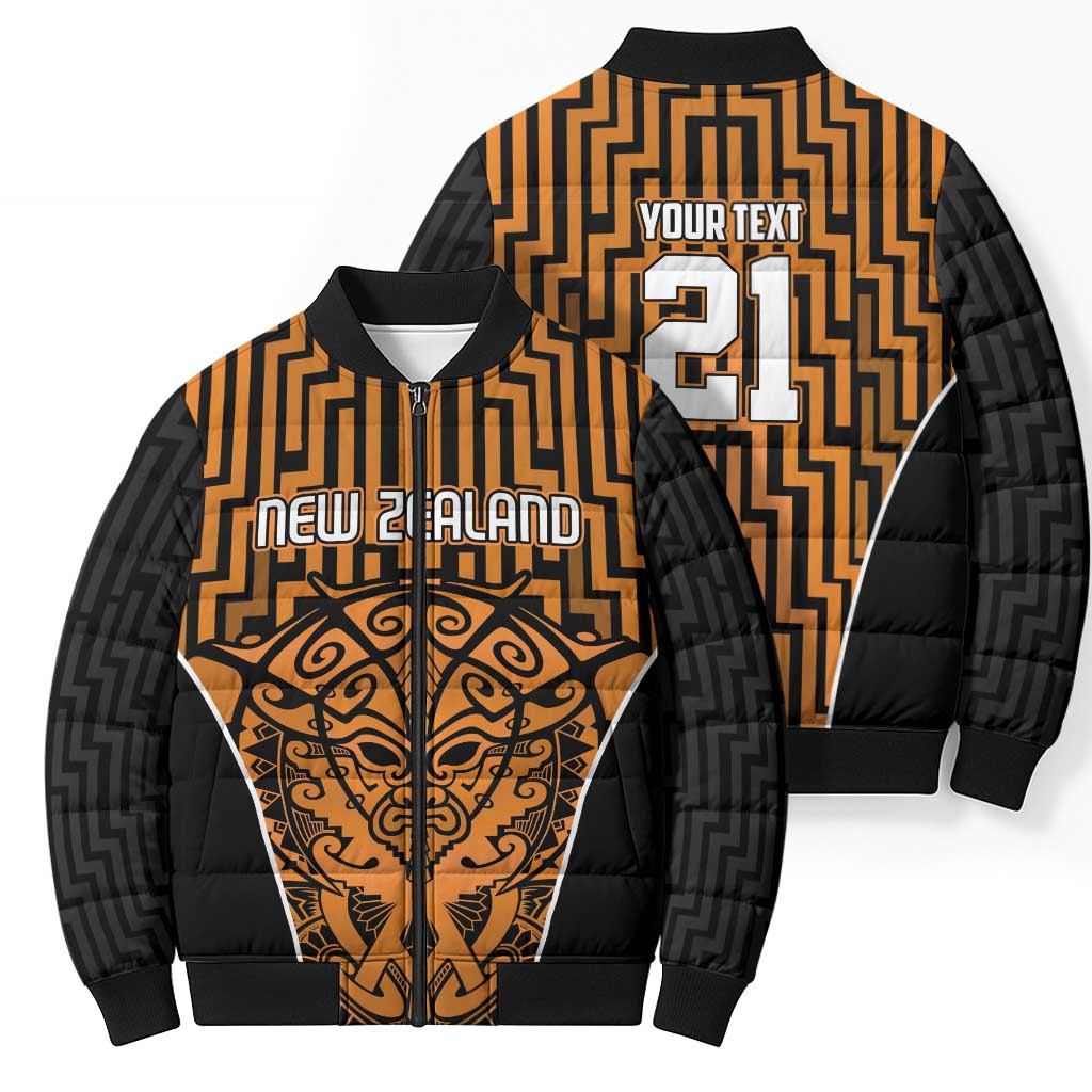 Custom Basketball New Zealand Bomber Puffer Jacket Gold Maori Ta Moko Indigenous - Aussie Hoodie