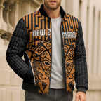 Custom Basketball New Zealand Bomber Puffer Jacket Gold Maori Ta Moko Indigenous - Aussie Hoodie