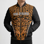 Custom Basketball New Zealand Bomber Puffer Jacket Gold Maori Ta Moko Indigenous - Aussie Hoodie