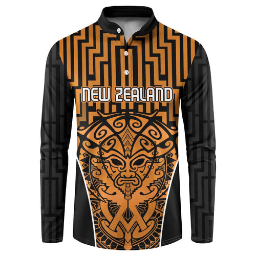 Custom Basketball New Zealand Button Sweatshirt Gold Maori Ta Moko Indigenous - Aussie Hoodie