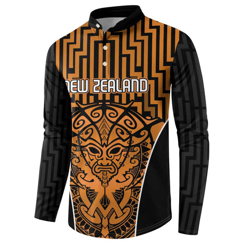Custom Basketball New Zealand Button Sweatshirt Gold Maori Ta Moko Indigenous - Aussie Hoodie