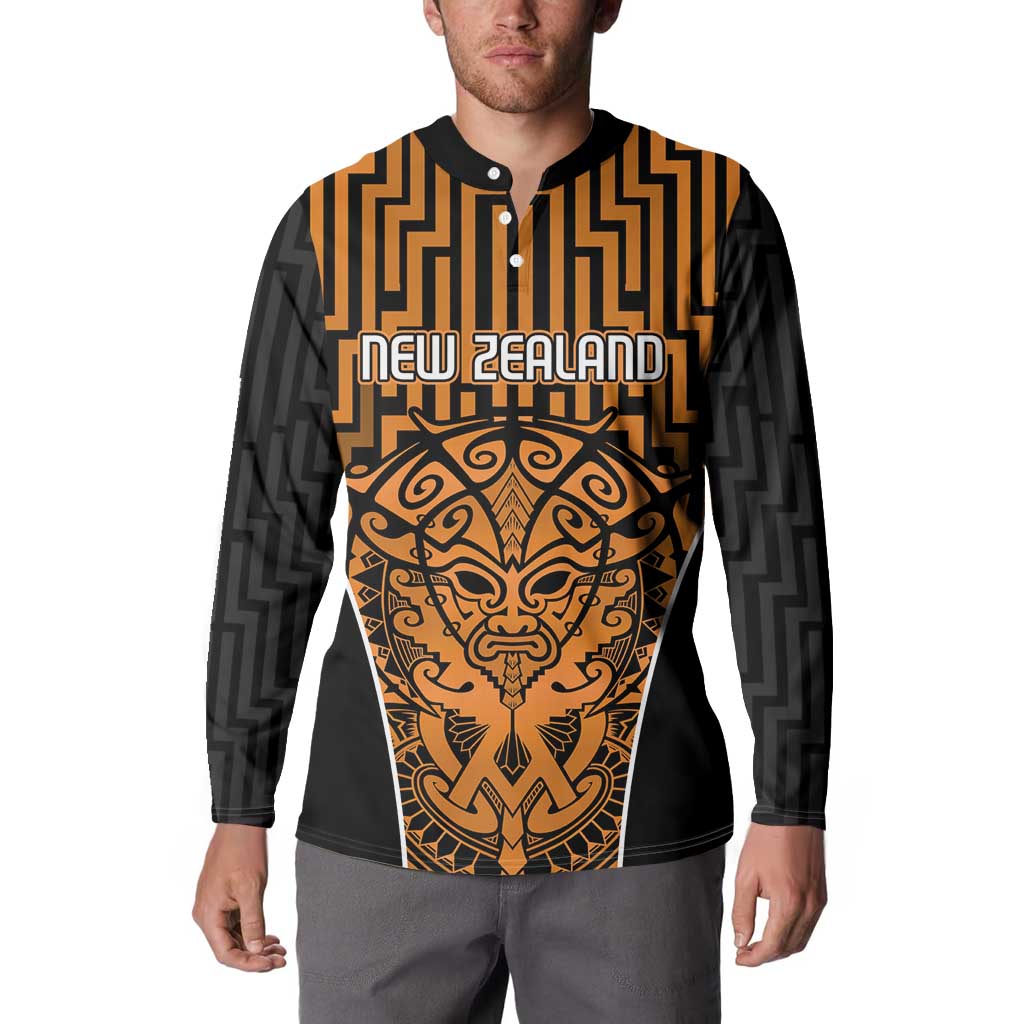 Custom Basketball New Zealand Button Sweatshirt Gold Maori Ta Moko Indigenous - Aussie Hoodie