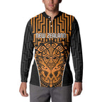 Custom Basketball New Zealand Button Sweatshirt Gold Maori Ta Moko Indigenous - Aussie Hoodie