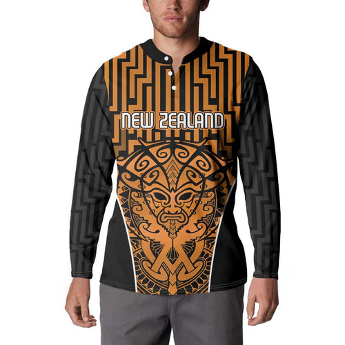 Custom Basketball New Zealand Button Sweatshirt Gold Maori Ta Moko Indigenous - Aussie Hoodie