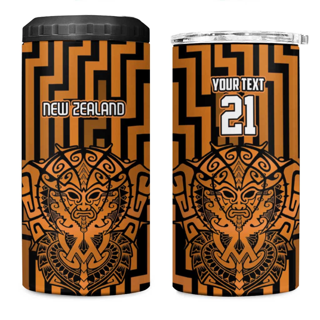 Custom Basketball New Zealand 4 in 1 Can Cooler Tumbler Gold Maori Ta Moko Indigenous - Aussie Hoodie