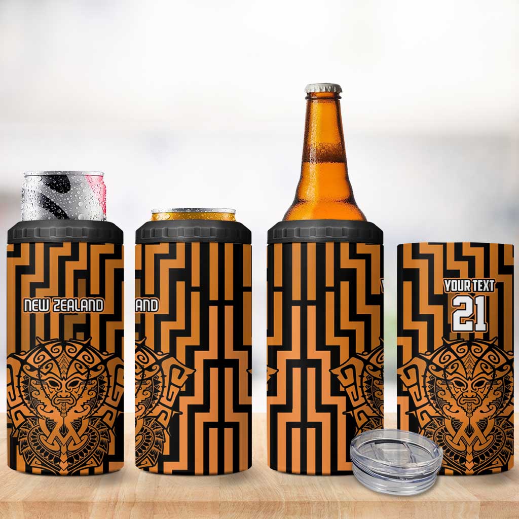 Custom Basketball New Zealand 4 in 1 Can Cooler Tumbler Gold Maori Ta Moko Indigenous - Aussie Hoodie