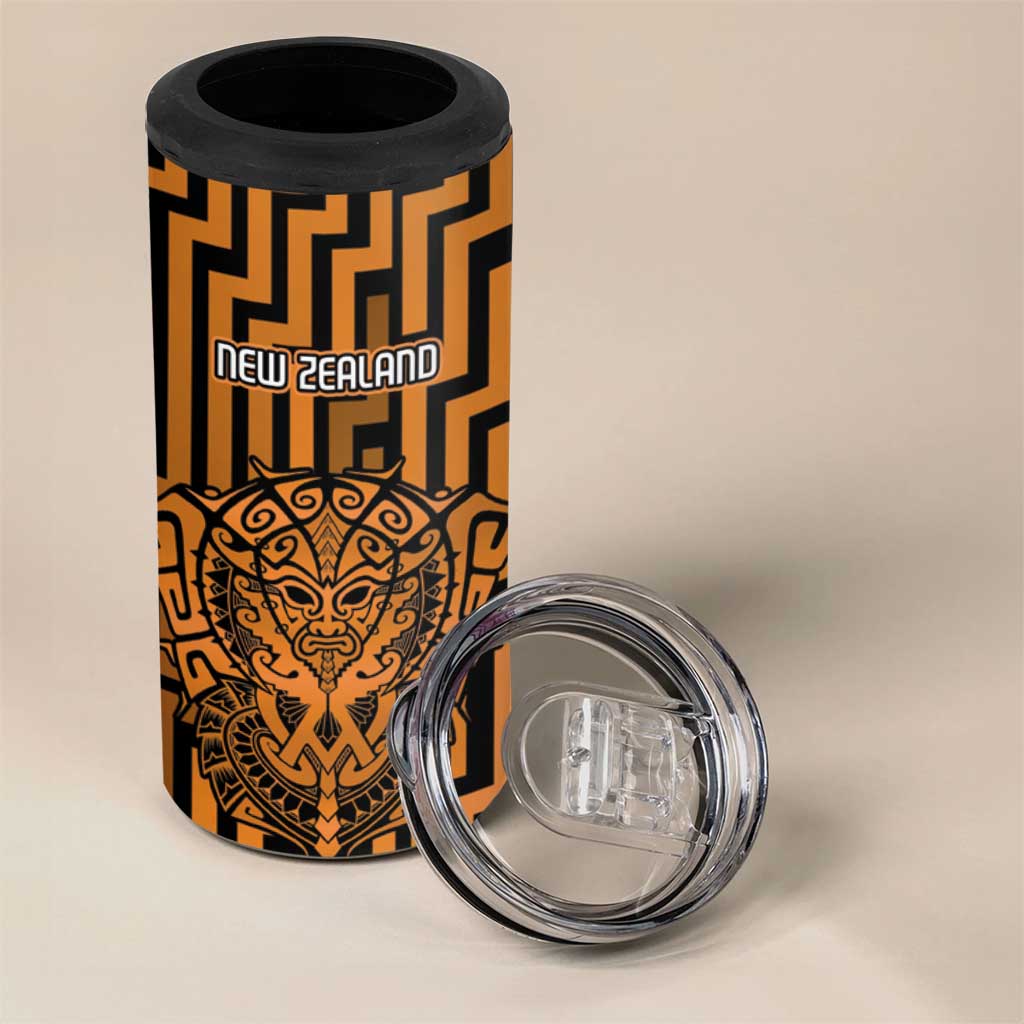 Custom Basketball New Zealand 4 in 1 Can Cooler Tumbler Gold Maori Ta Moko Indigenous - Aussie Hoodie
