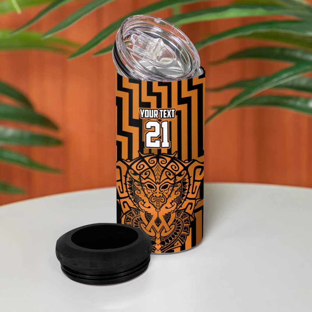 Custom Basketball New Zealand 4 in 1 Can Cooler Tumbler Gold Maori Ta Moko Indigenous - Aussie Hoodie