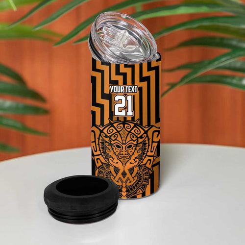 Custom Basketball New Zealand 4 in 1 Can Cooler Tumbler Gold Maori Ta Moko Indigenous - Aussie Hoodie