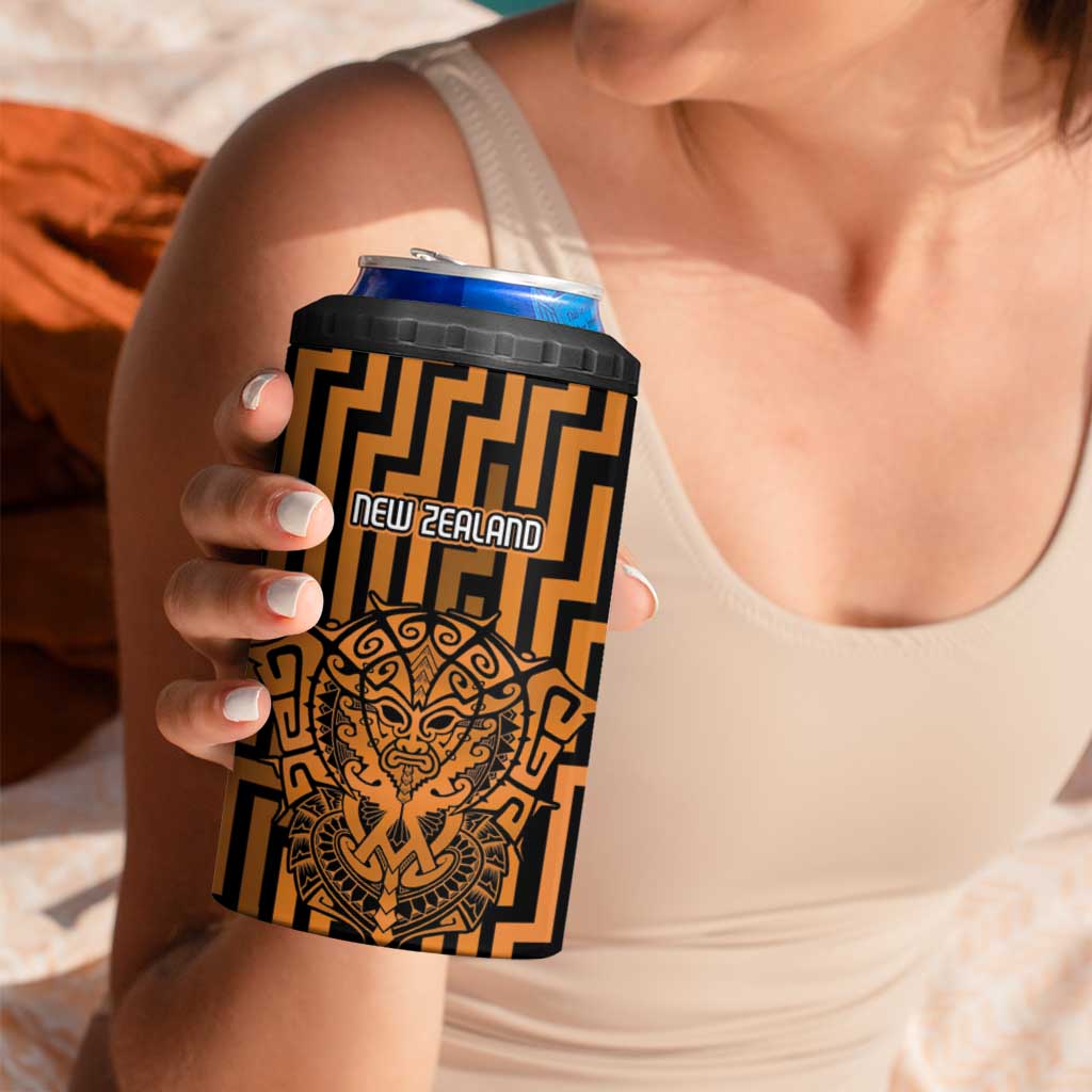 Custom Basketball New Zealand 4 in 1 Can Cooler Tumbler Gold Maori Ta Moko Indigenous - Aussie Hoodie