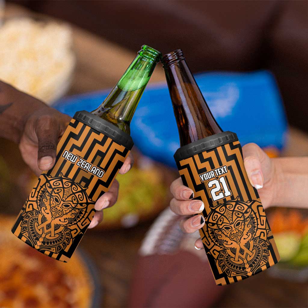 Custom Basketball New Zealand 4 in 1 Can Cooler Tumbler Gold Maori Ta Moko Indigenous - Aussie Hoodie