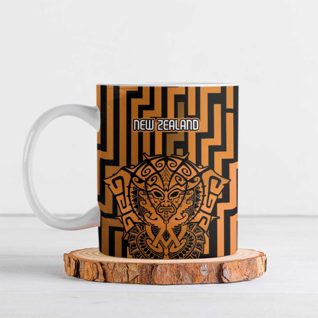 Custom Basketball New Zealand Ceramic Mug Gold Maori Ta Moko Indigenous - Aussie Hoodie