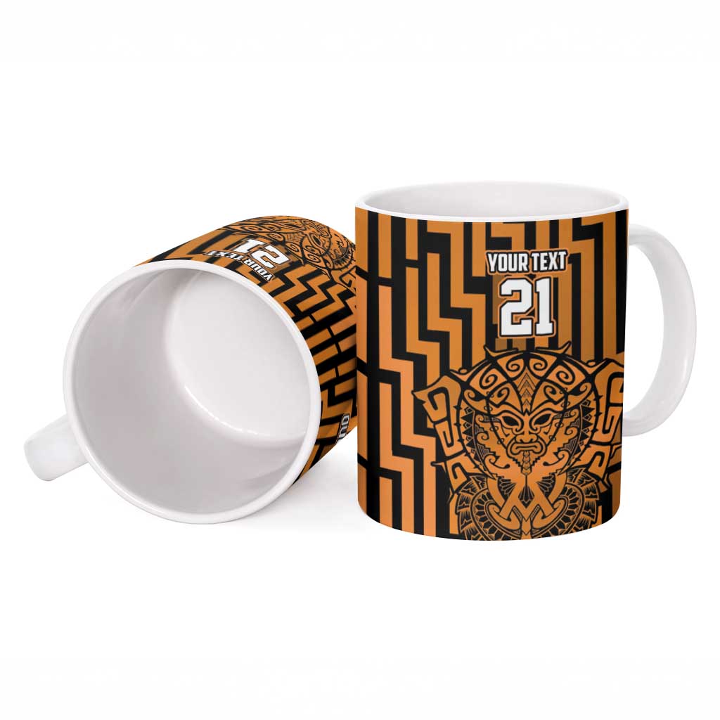 Custom Basketball New Zealand Ceramic Mug Gold Maori Ta Moko Indigenous - Aussie Hoodie