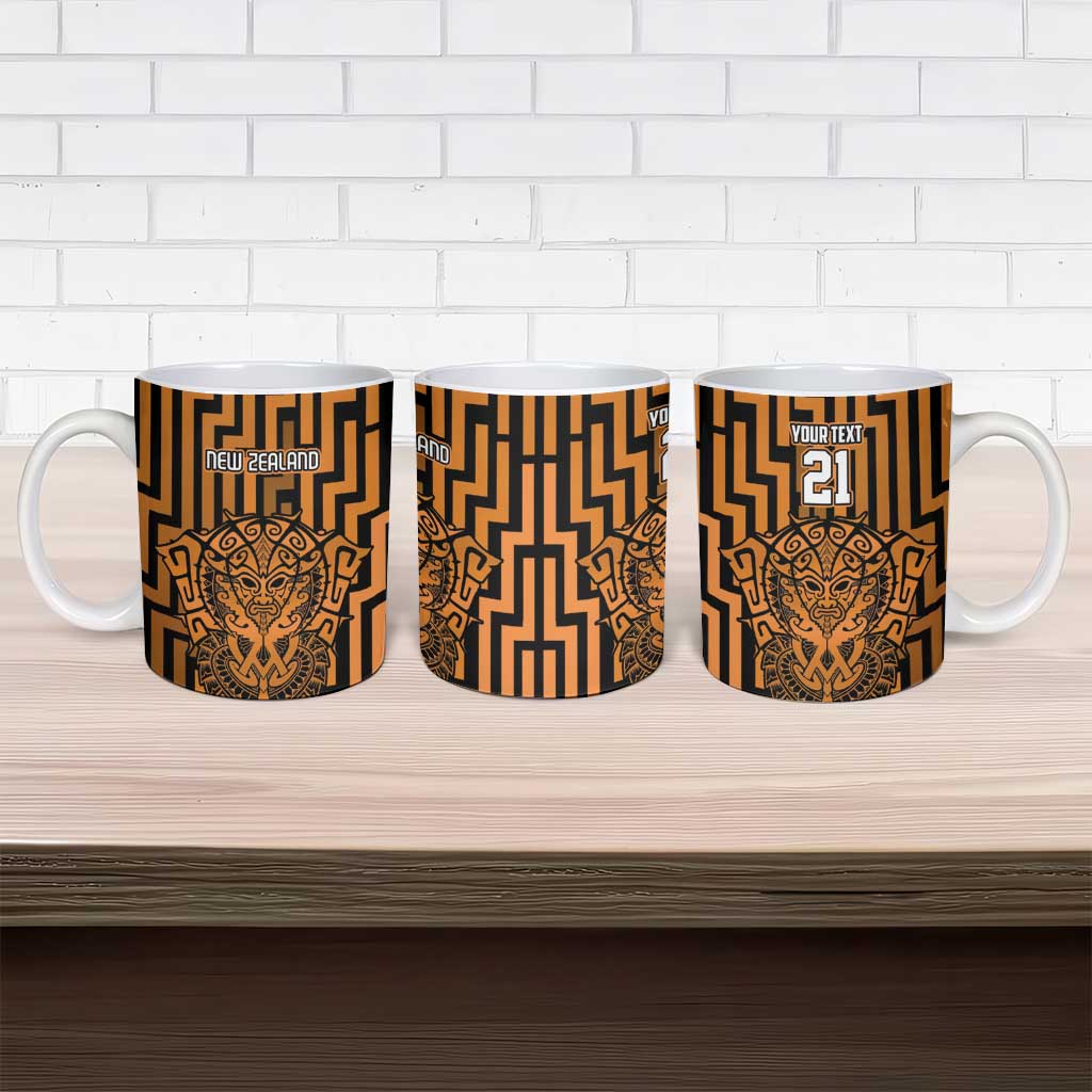 Custom Basketball New Zealand Ceramic Mug Gold Maori Ta Moko Indigenous - Aussie Hoodie