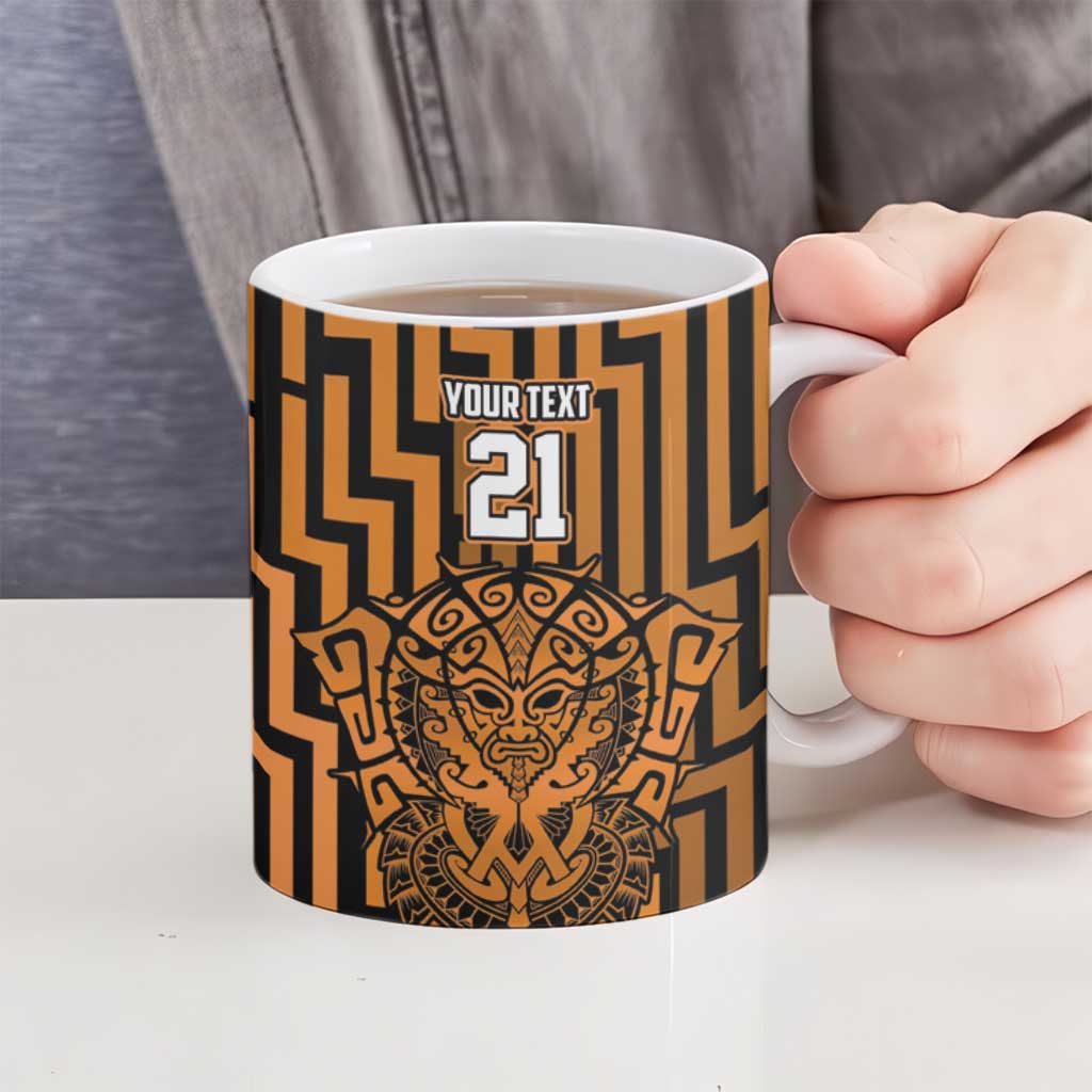 Custom Basketball New Zealand Ceramic Mug Gold Maori Ta Moko Indigenous - Aussie Hoodie