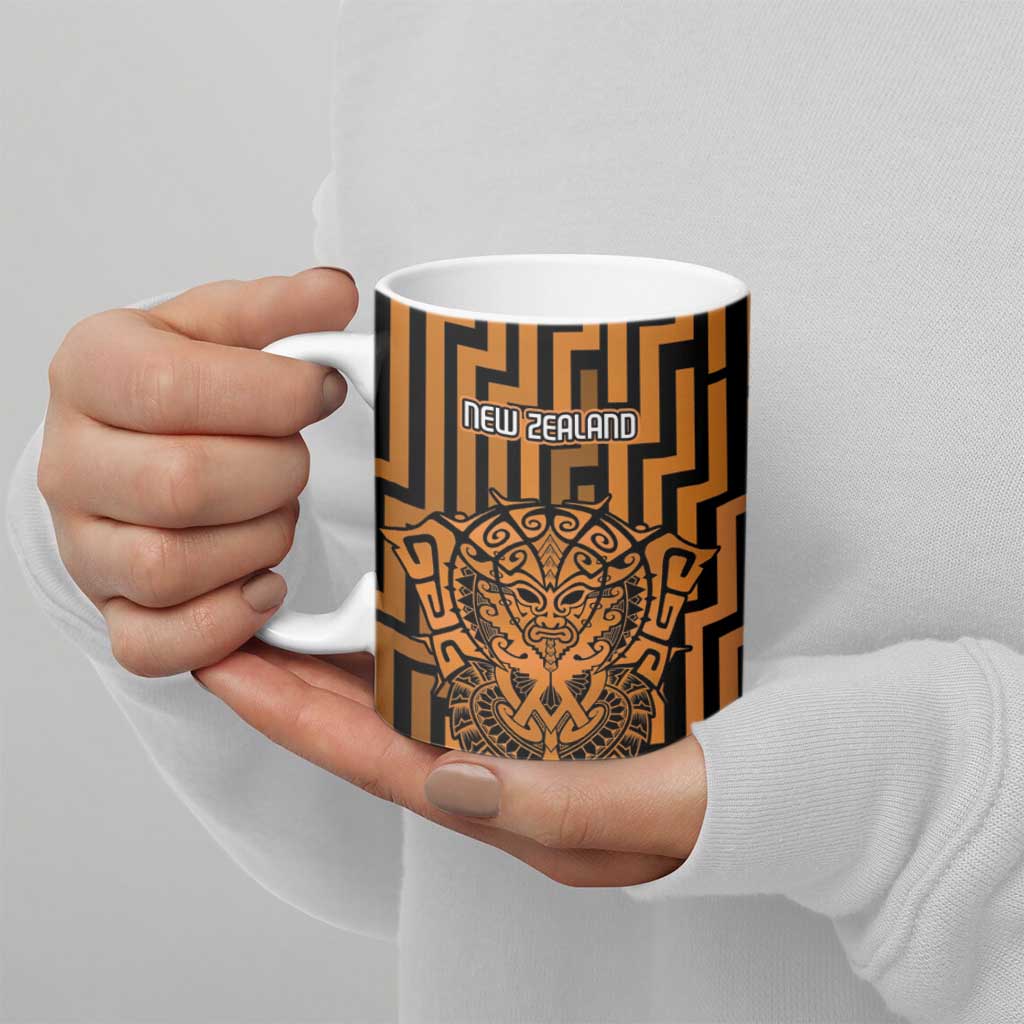 Custom Basketball New Zealand Ceramic Mug Gold Maori Ta Moko Indigenous - Aussie Hoodie
