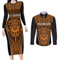 Custom Basketball New Zealand Couples Matching Long Sleeve Bodycon Dress and Long Sleeve Button Shirt Gold Maori Ta Moko Indigenous - Aussie Hoodie