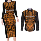 Custom Basketball New Zealand Couples Matching Long Sleeve Bodycon Dress and Long Sleeve Button Shirt Gold Maori Ta Moko Indigenous - Aussie Hoodie