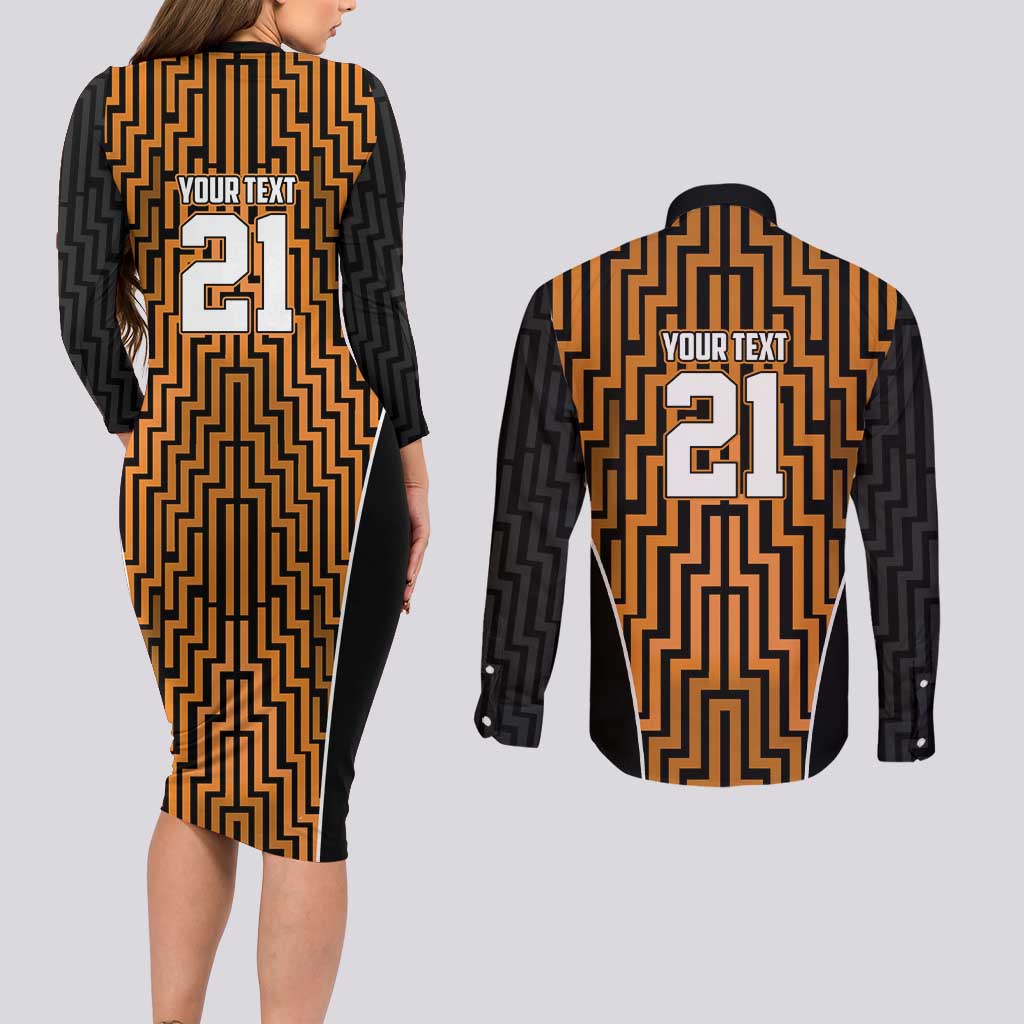 Custom Basketball New Zealand Couples Matching Long Sleeve Bodycon Dress and Long Sleeve Button Shirt Gold Maori Ta Moko Indigenous - Aussie Hoodie