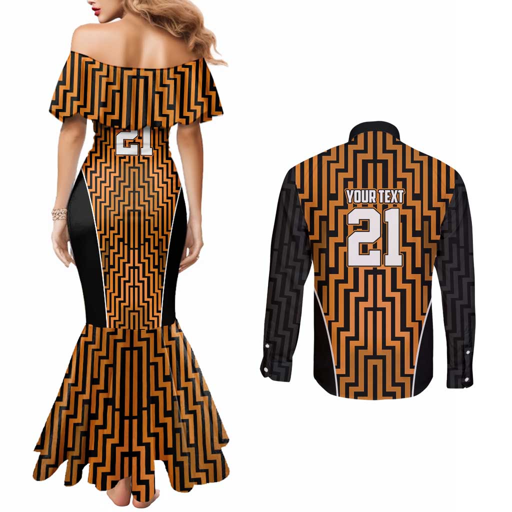 Custom Basketball New Zealand Couples Matching Mermaid Dress and Long Sleeve Button Shirt Gold Maori Ta Moko Indigenous - Aussie Hoodie