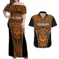 Custom Basketball New Zealand Couples Matching Off Shoulder Maxi Dress and Hawaiian Shirt Gold Maori Ta Moko Indigenous - Aussie Hoodie