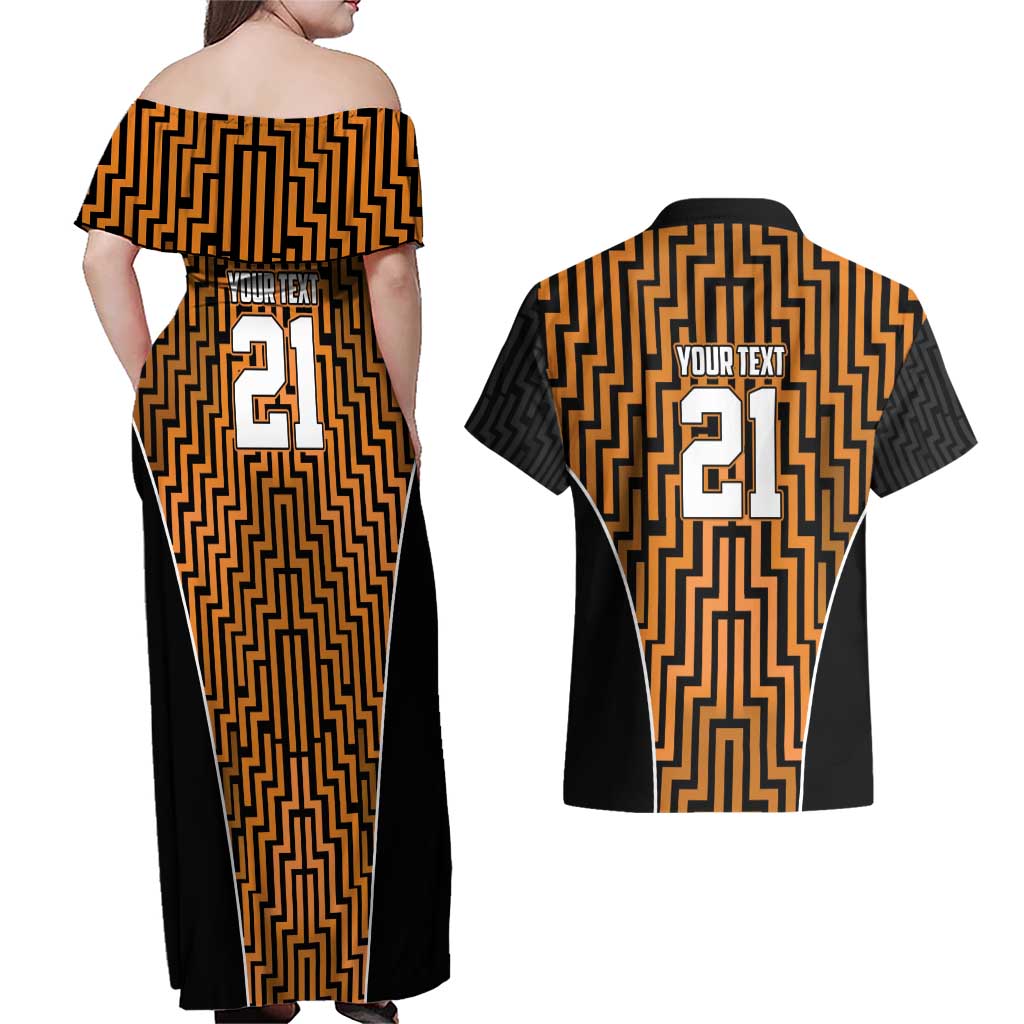 Custom Basketball New Zealand Couples Matching Off Shoulder Maxi Dress and Hawaiian Shirt Gold Maori Ta Moko Indigenous - Aussie Hoodie