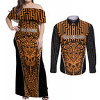 Custom Basketball New Zealand Couples Matching Off Shoulder Maxi Dress and Long Sleeve Button Shirt Gold Maori Ta Moko Indigenous - Aussie Hoodie